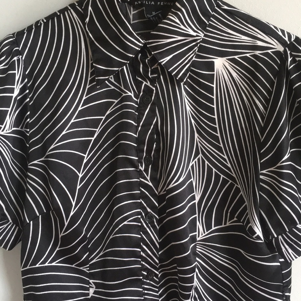 Satin-feel short sleeve button down blouse